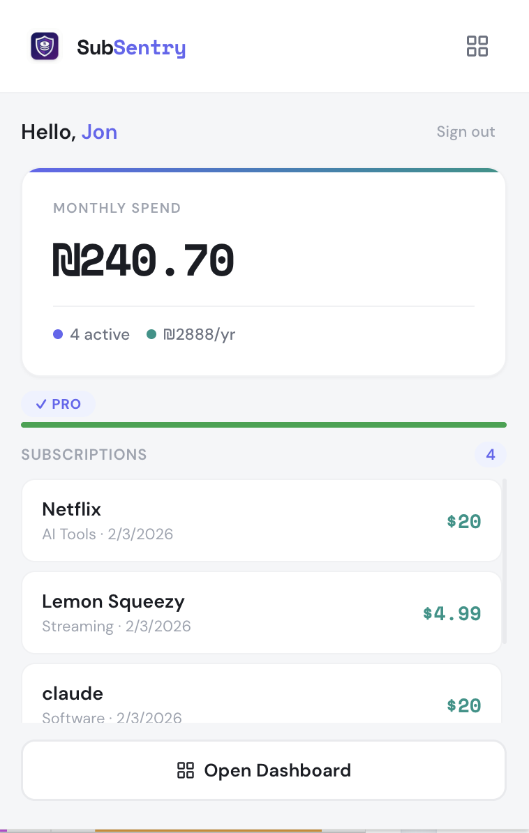 SubSentry - Screenshot 2 showing product features and functionality