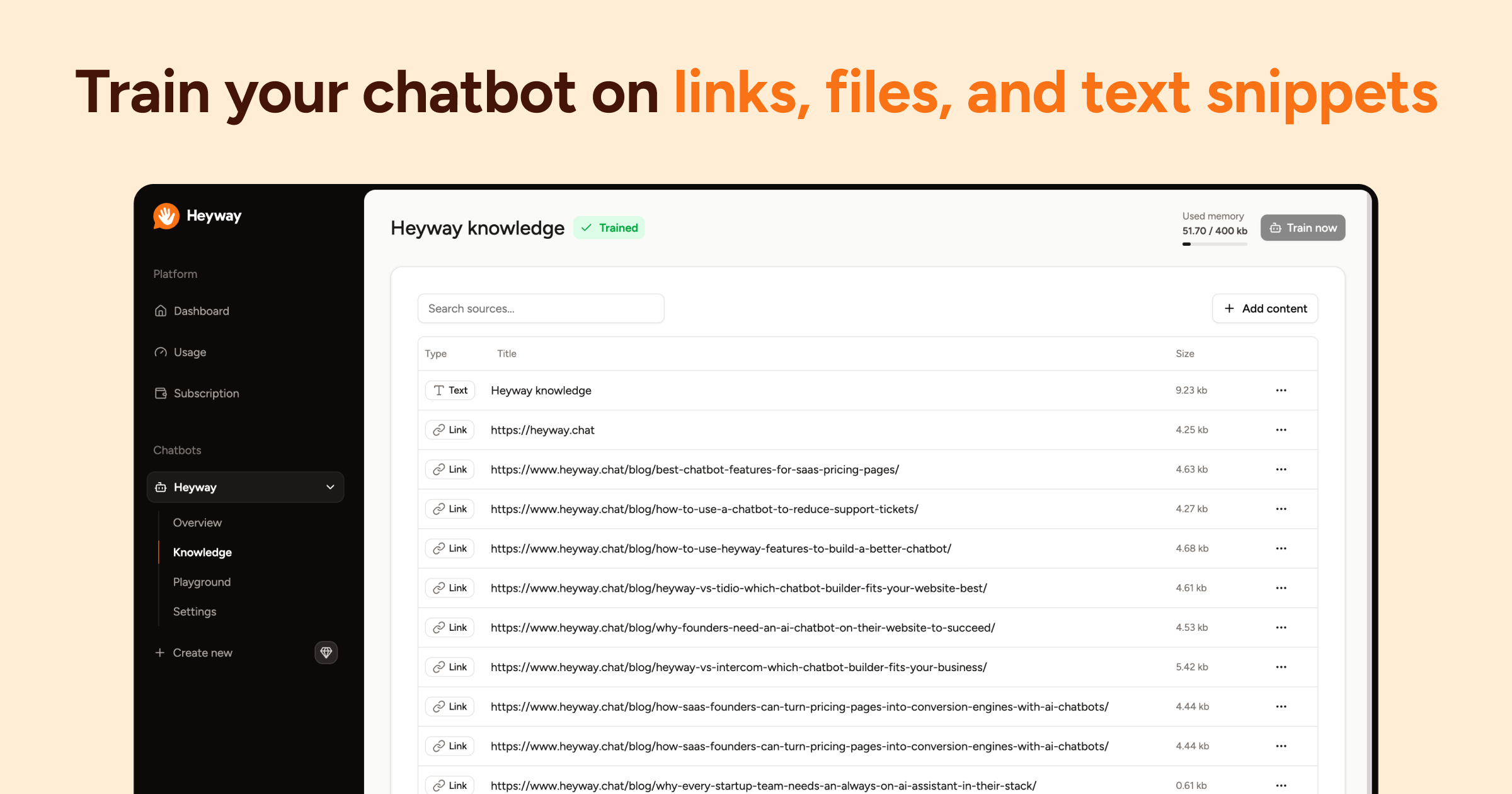 Heyway.chat - AI Chatbots alimentados por su contenido en 1 minuto media 7
