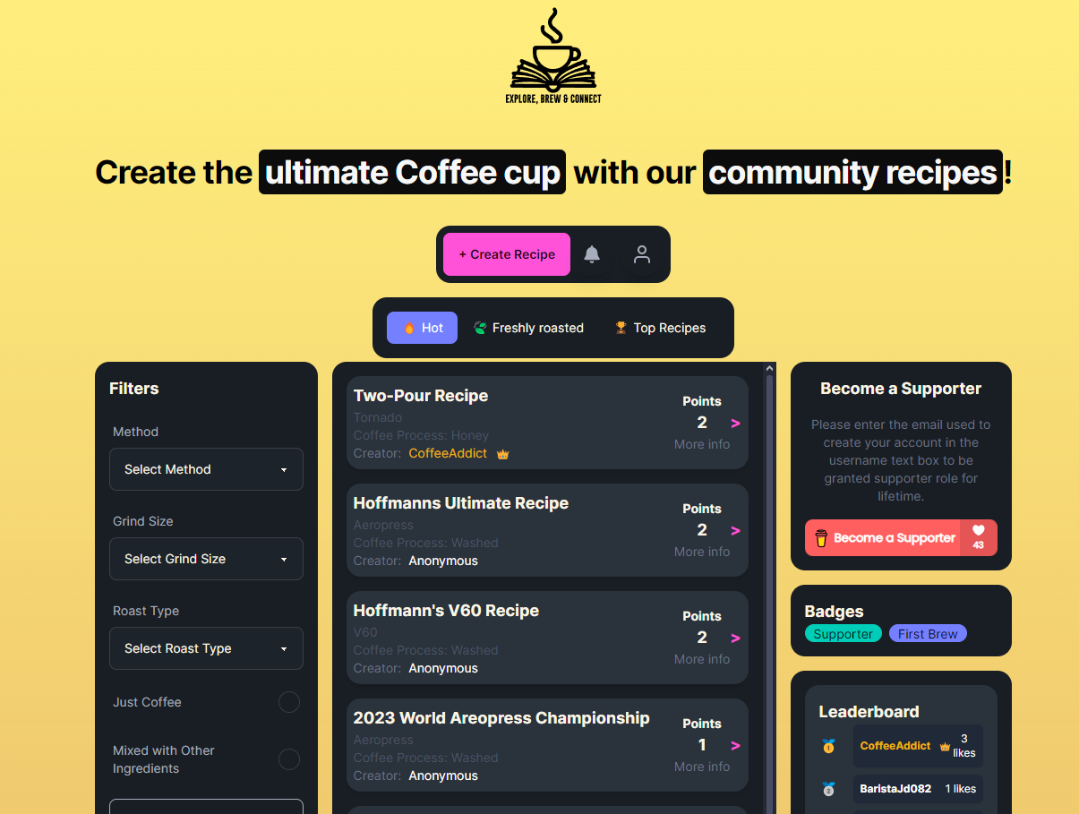 startuptile CoffeePedia-Discover perfect coffee recipes made by the community