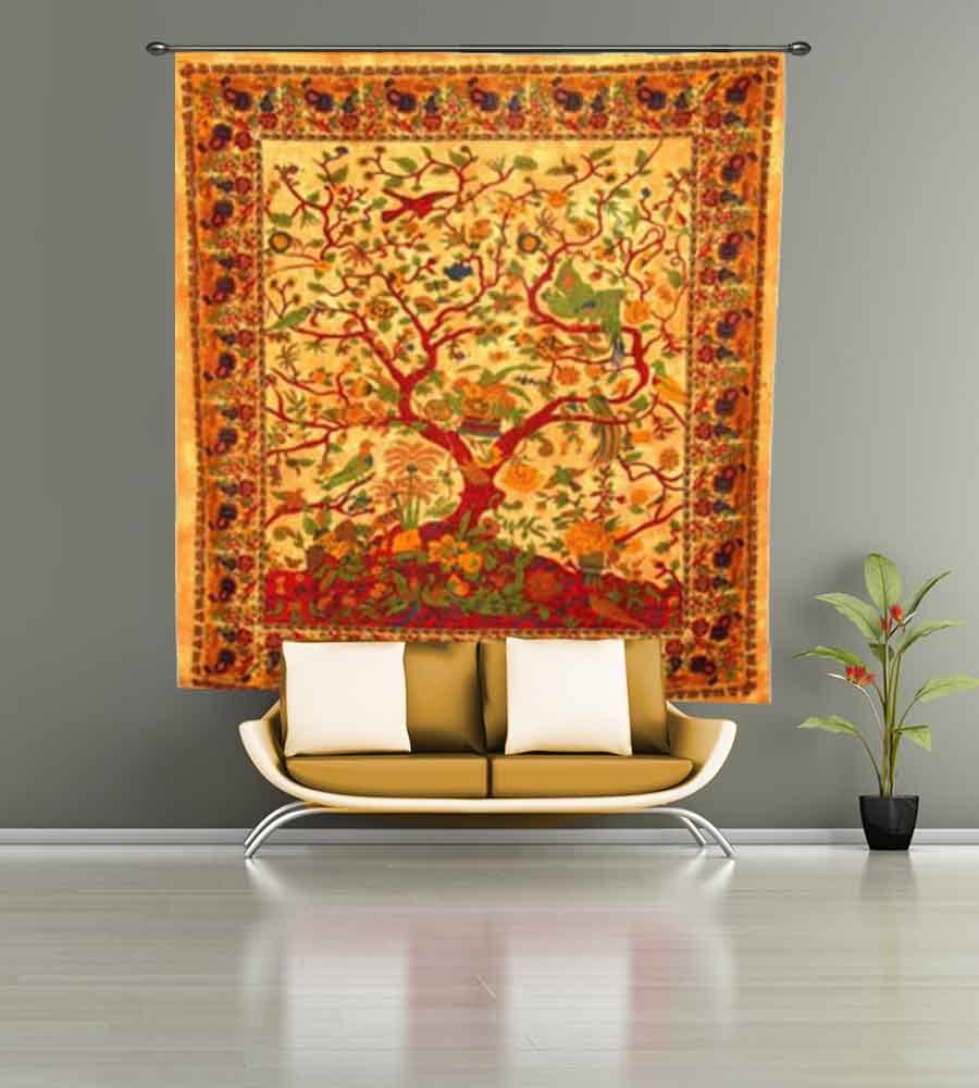 Ethnic Tree of Life Bird Print Wall Tapestry