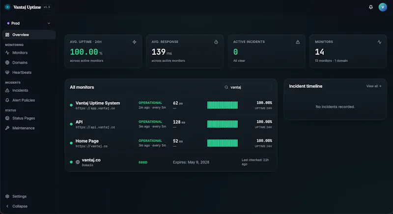 Vantaj Uptime New Features (MCP & more) screenshot 1