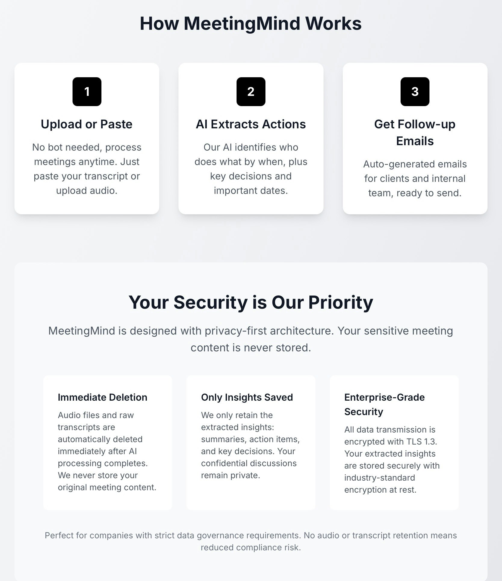 MeetingMind - Main product screenshot demonstrating key features and user interface