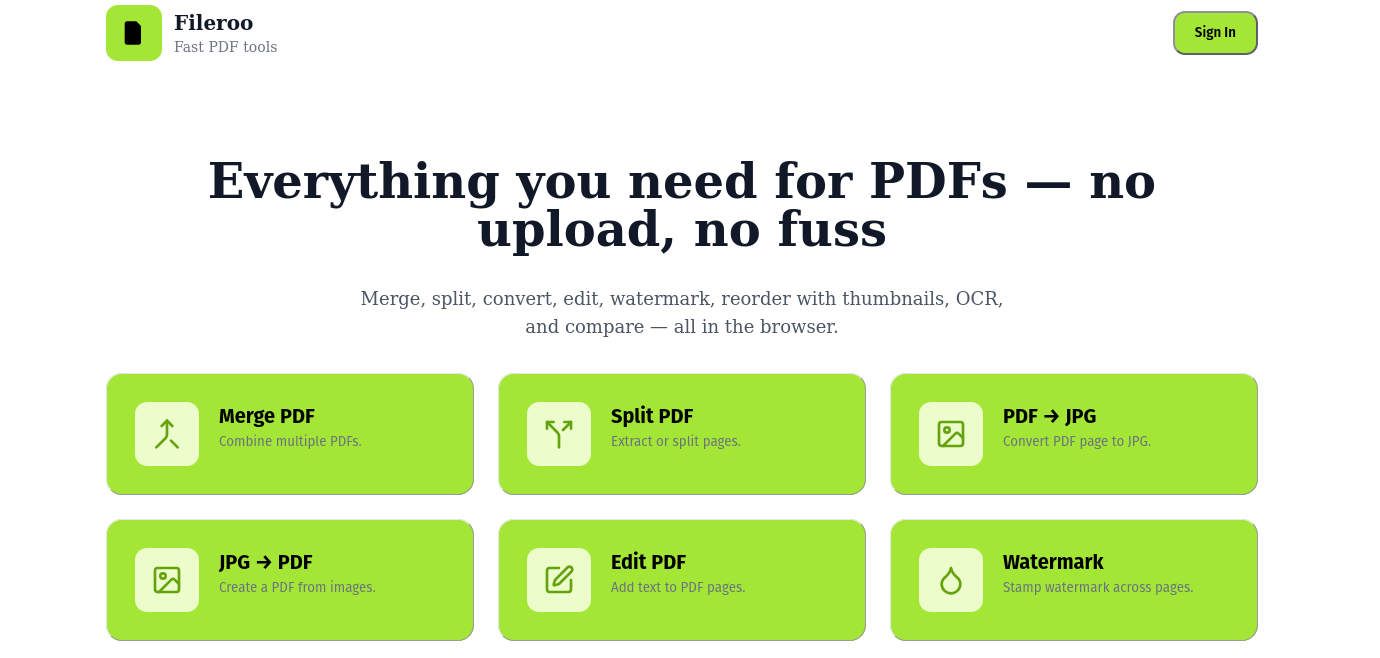 Fileroo - Main screenshot showing features and interface