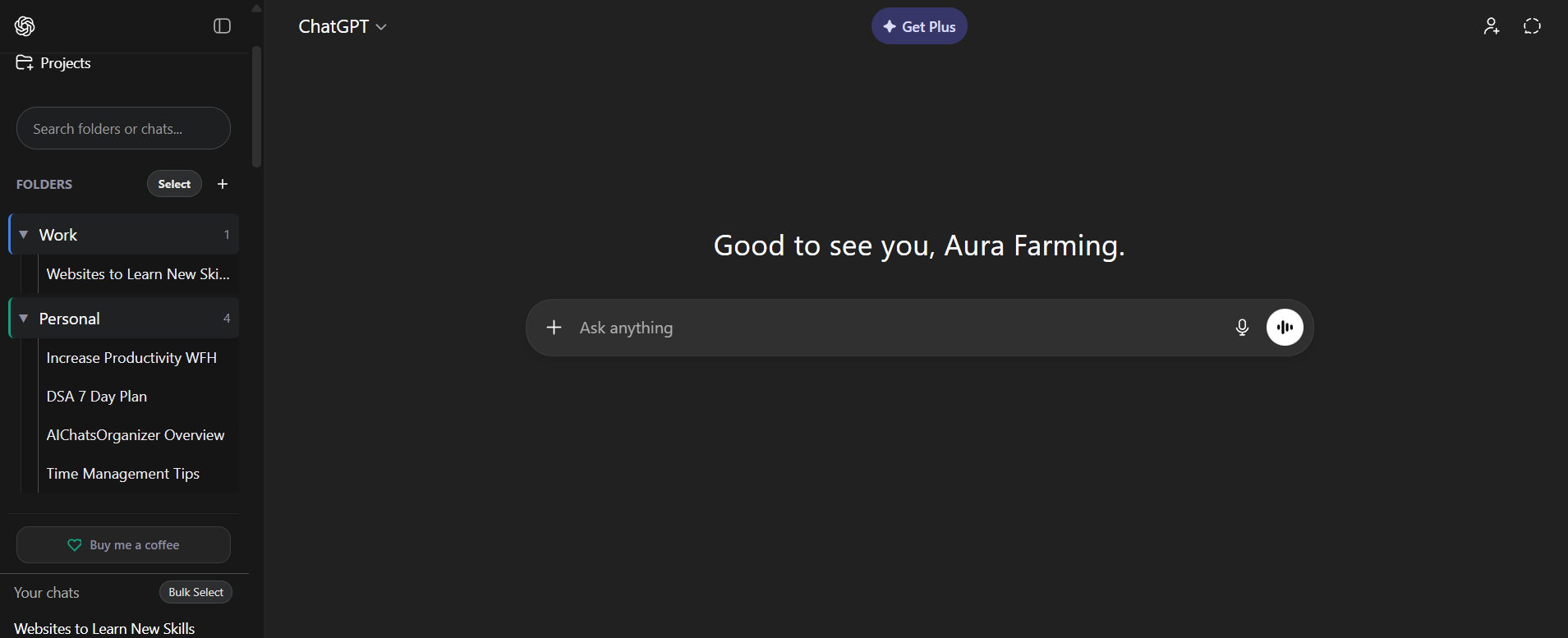 AI Chats Organizer - Main product screenshot demonstrating key features and user interface