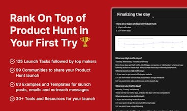 Immagine che mette in mostra il Product Hunt Workbook che aiuta a elevare il tuo primo tentativo a uno stato di alto livello.