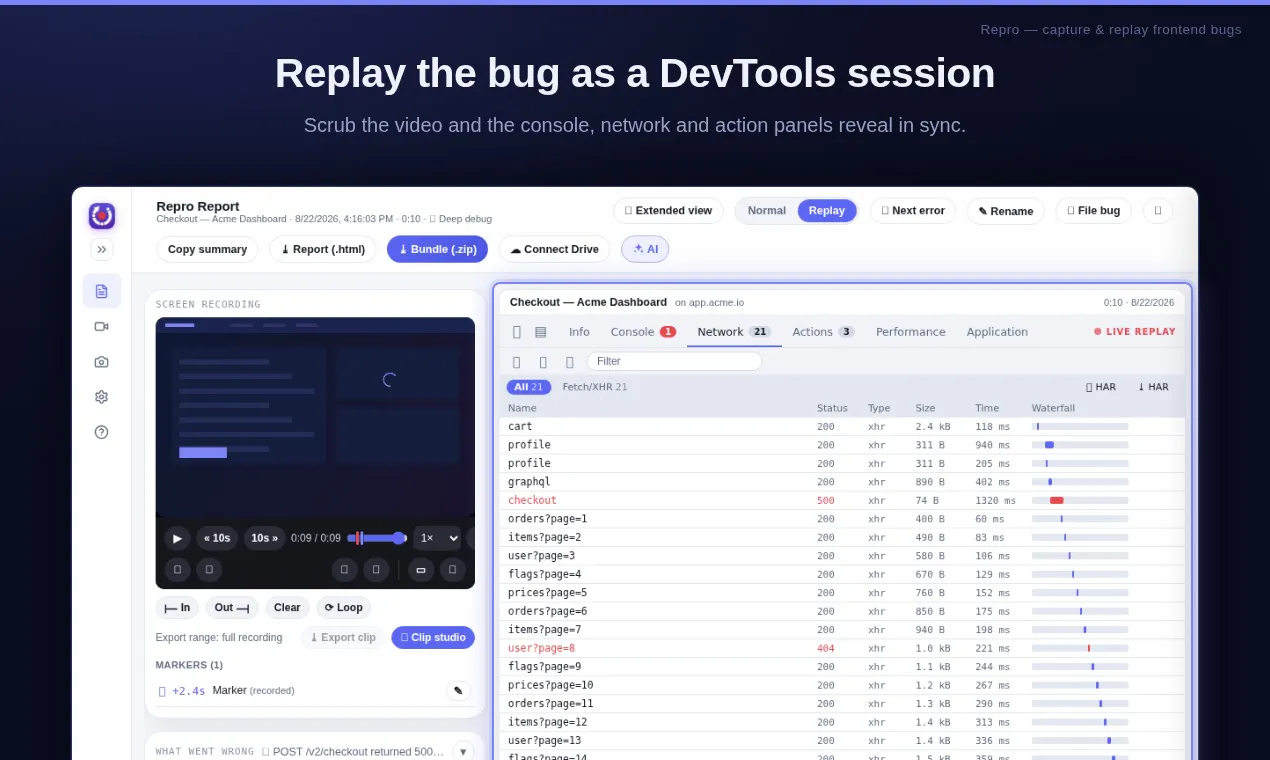 Repro — Capture & replay frontend bugs gallery image