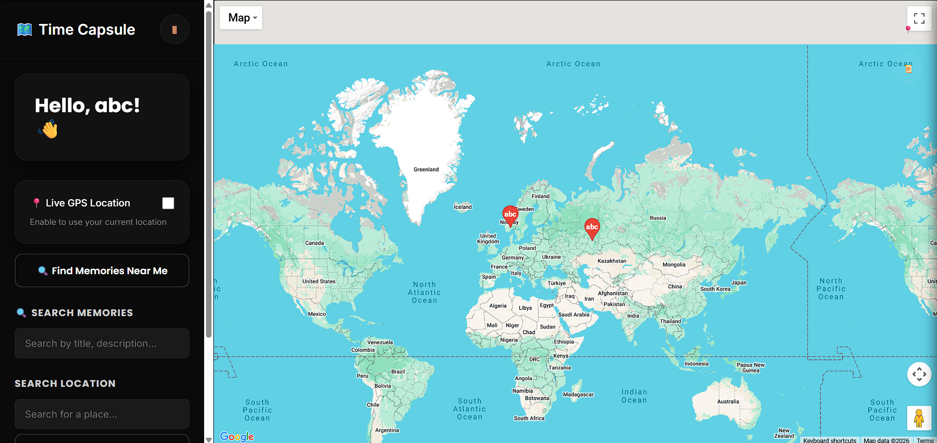 Digital Time Capsule Map - Main product screenshot demonstrating key features and user interface