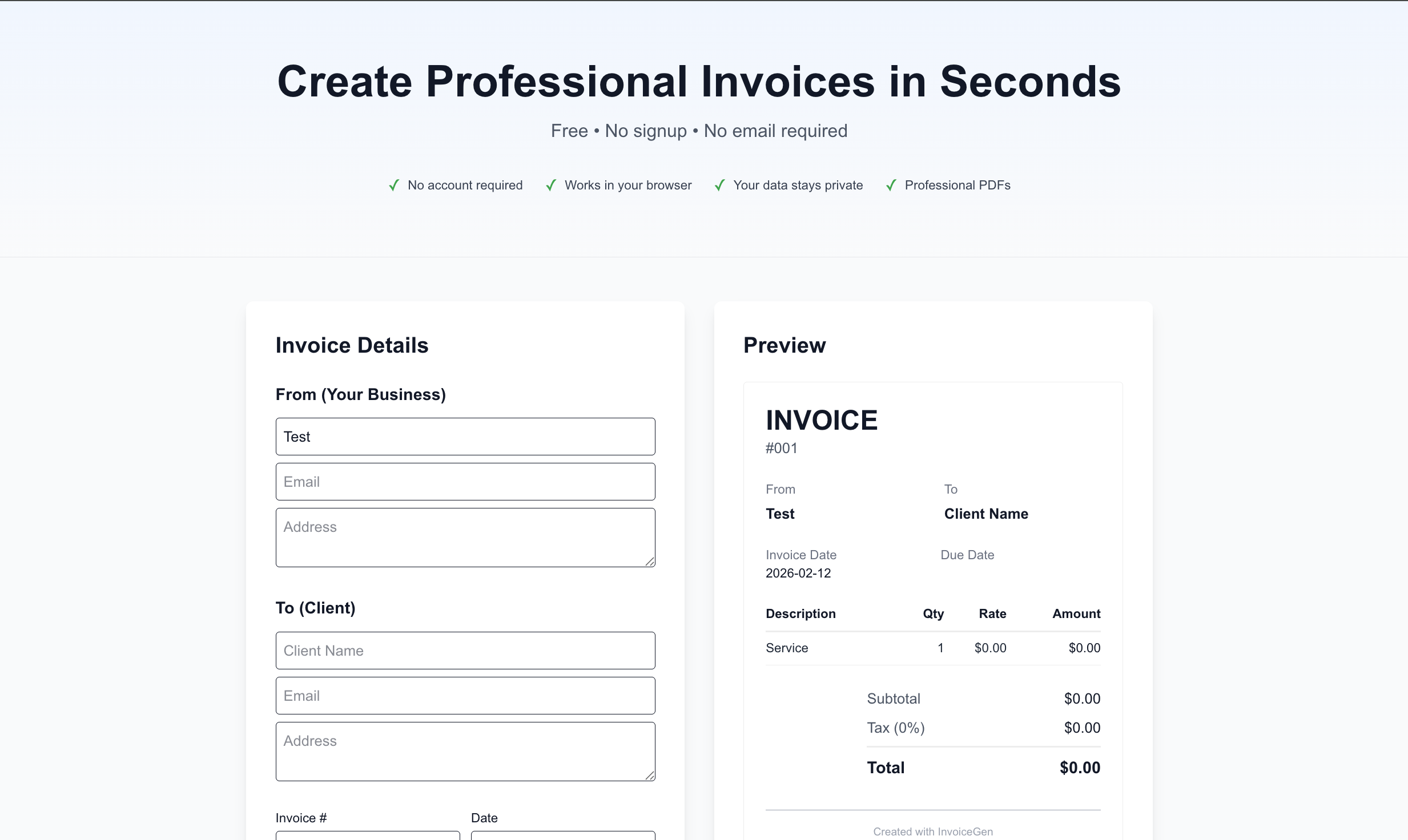 Free invoice generator - Main product screenshot demonstrating key features and user interface