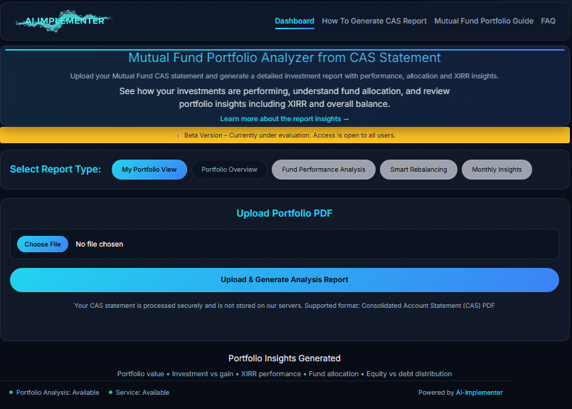 Mutual Fund Portfolio Analyzer from CAS - Product Hunt launch logo and brand identity