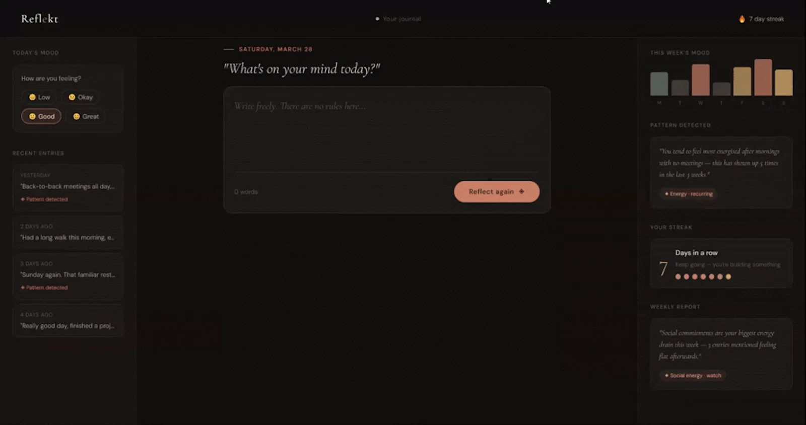 Reflekt — The journal that writes back screenshot 1 (video preview)