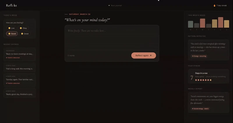 Reflekt — The journal that writes back screenshot 1 (video preview)