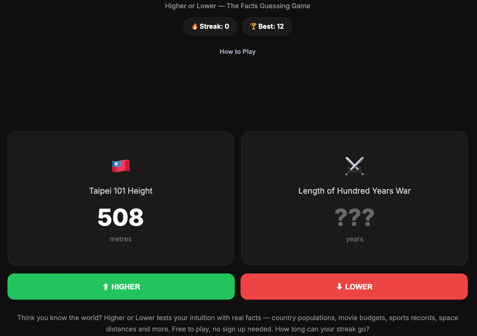 Higher or Lower — The Fact Guessing Game screenshot 1