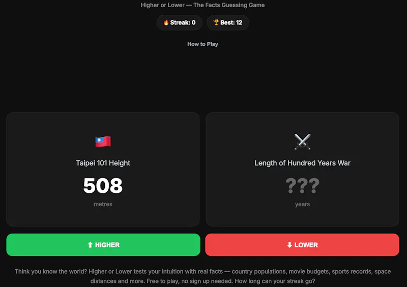 Higher or Lower — The Fact Guessing Game screenshot 1