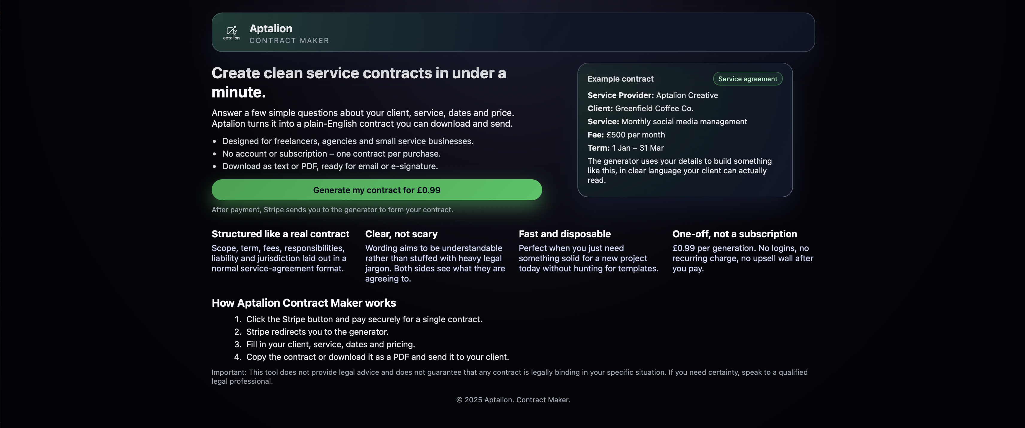 Aptalion Contract Maker - Main product screenshot demonstrating key features and user interface