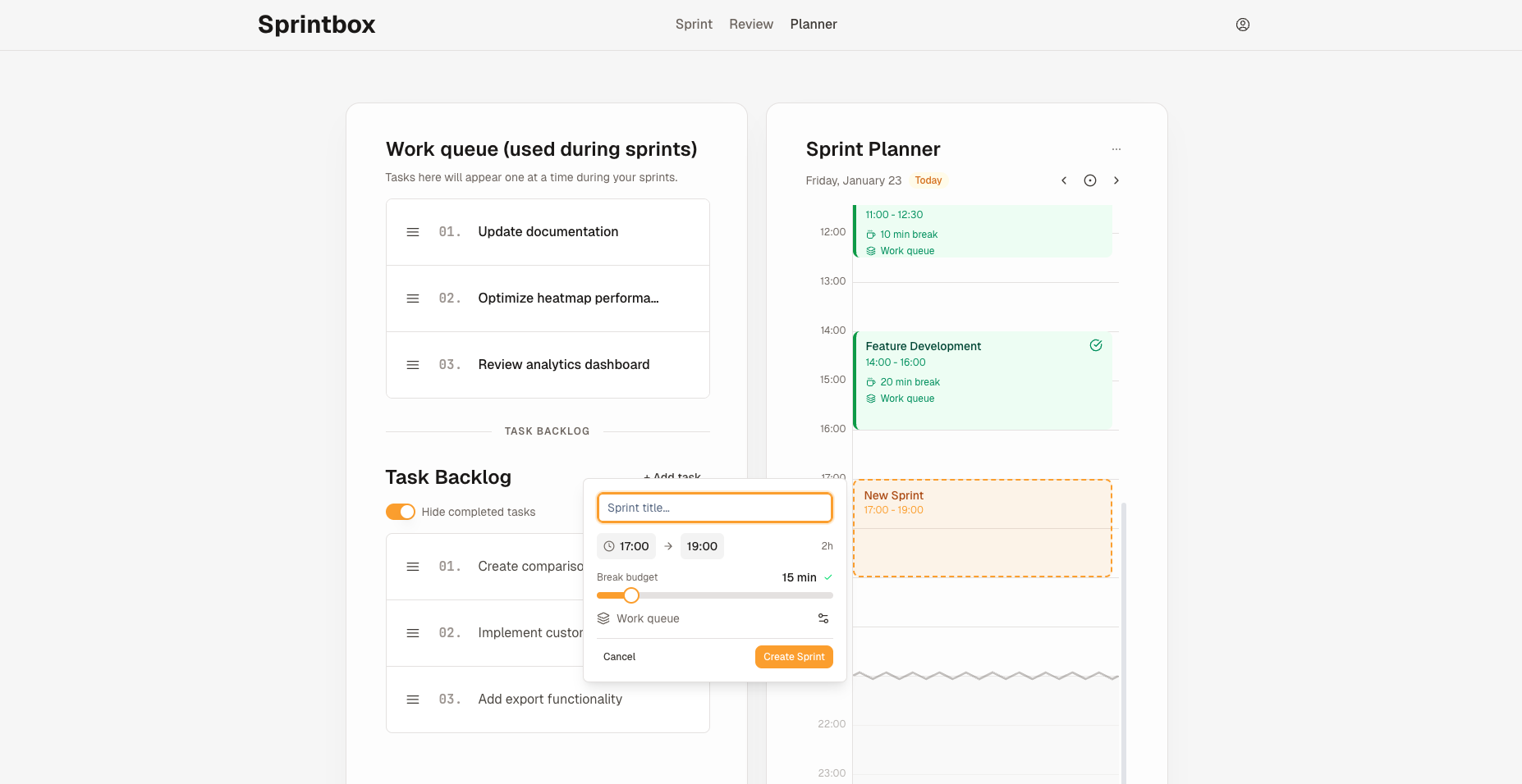 Sprintbox - Screenshot 3 showing product features and functionality