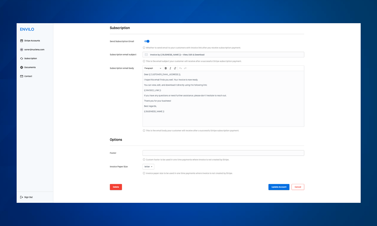 Envilo : Stripe 송장을 자동화합니다 - 자동화되고 편집 가능한 송장이있는 슬래시 스트라이프 요금 미디어 9