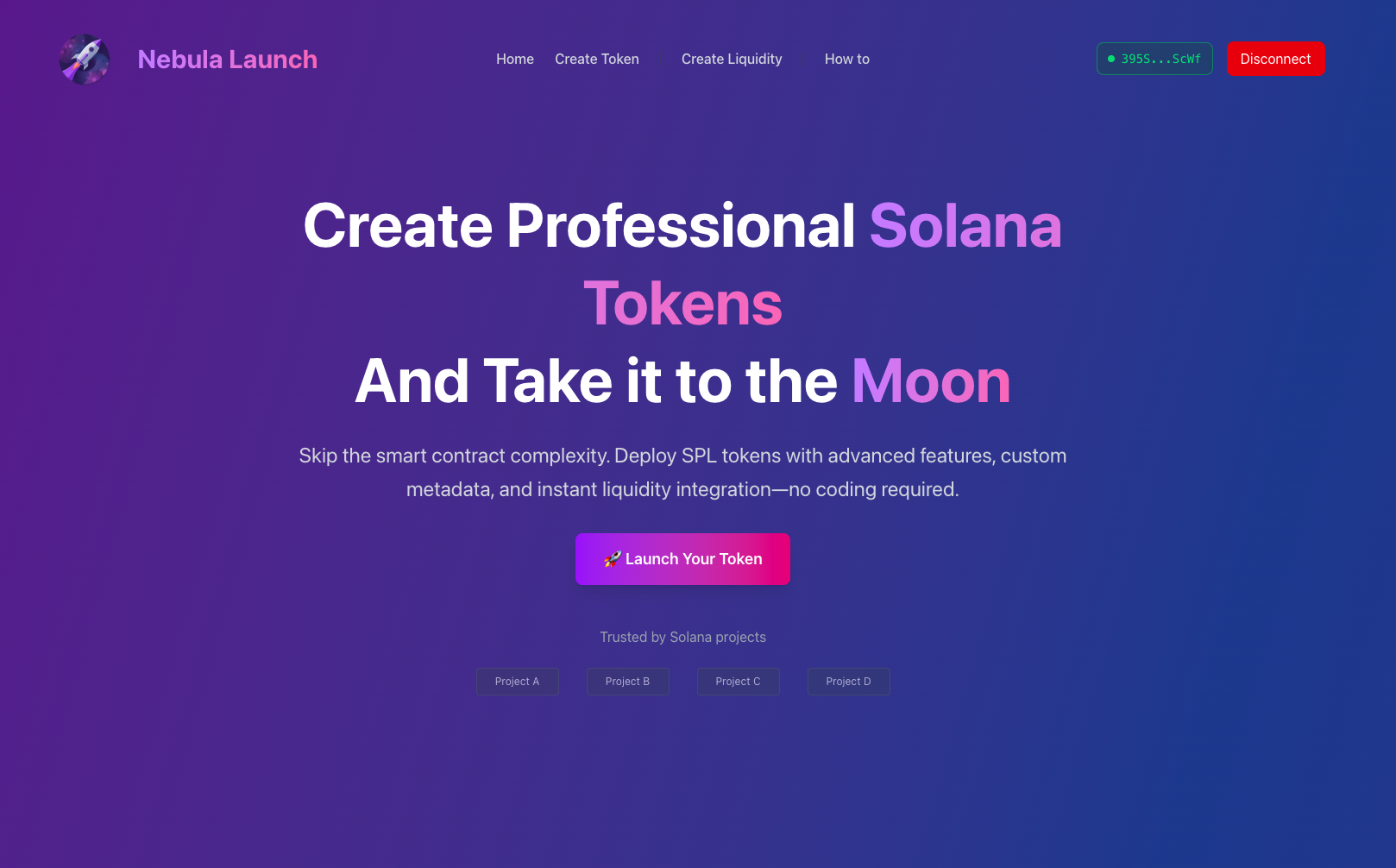 Lanzamiento de nebulosa - Crea tokens profesionales de solana en minutos media 1