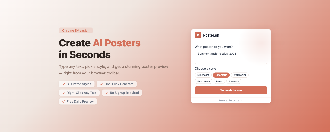 Poster.sh - Main product screenshot demonstrating key features and user interface