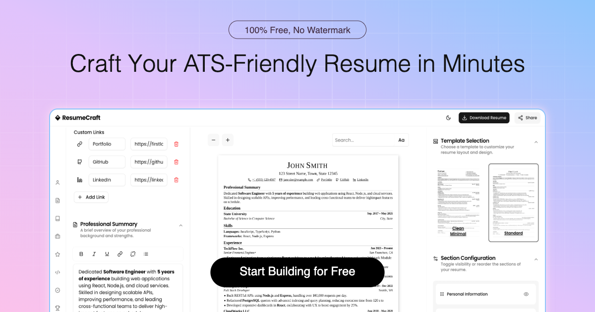 ResumeCraft - Main screenshot showing features and interface