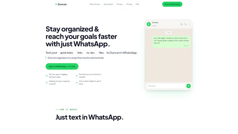 Duncan — your WhatsApp second brain.  screenshot 1