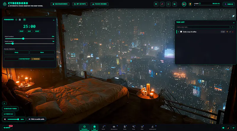 Cyberpunk focus timer with Pomodoro screenshot 2