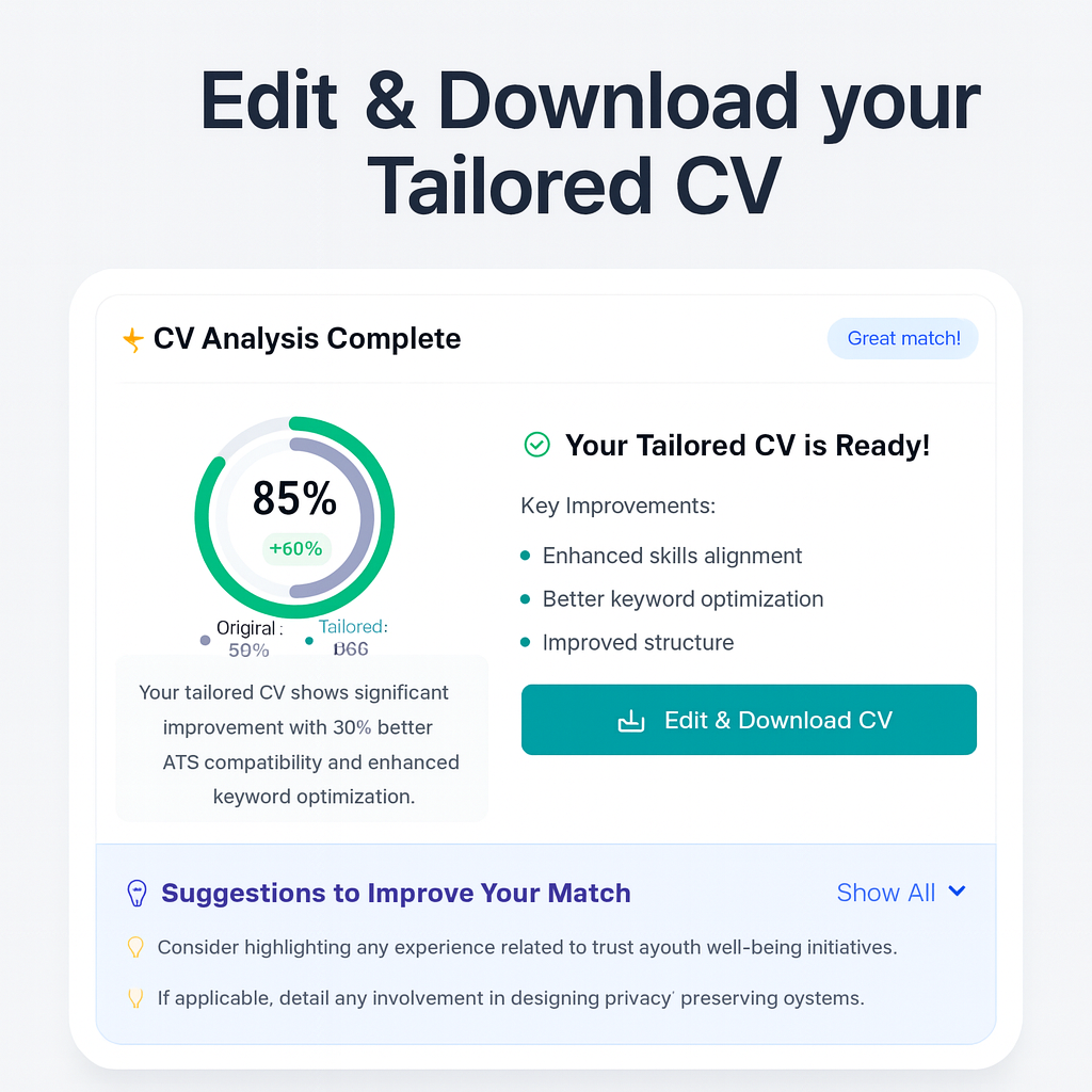Tailor My CV - Screenshot 4 showing product features and functionality