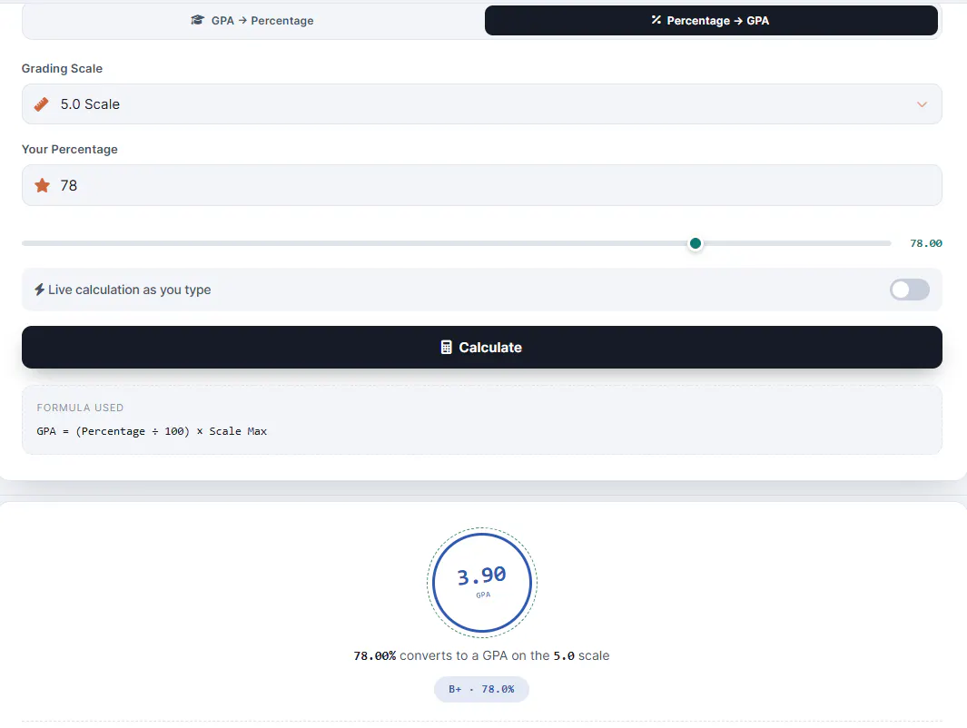 GPA to Percentage Converter screenshot