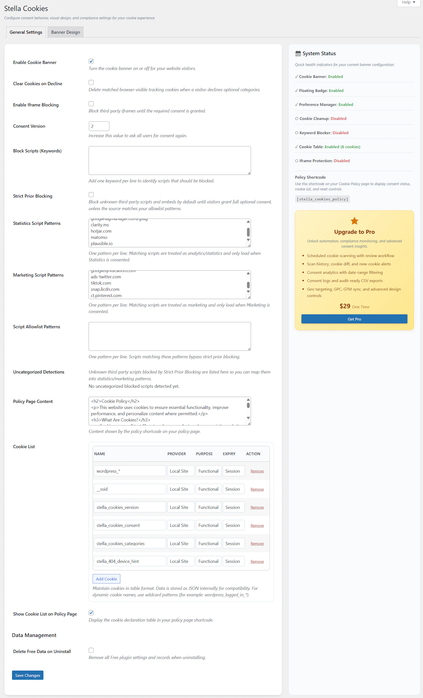 Stella Cookies: Wordpress Cookies Plugin screenshot 2