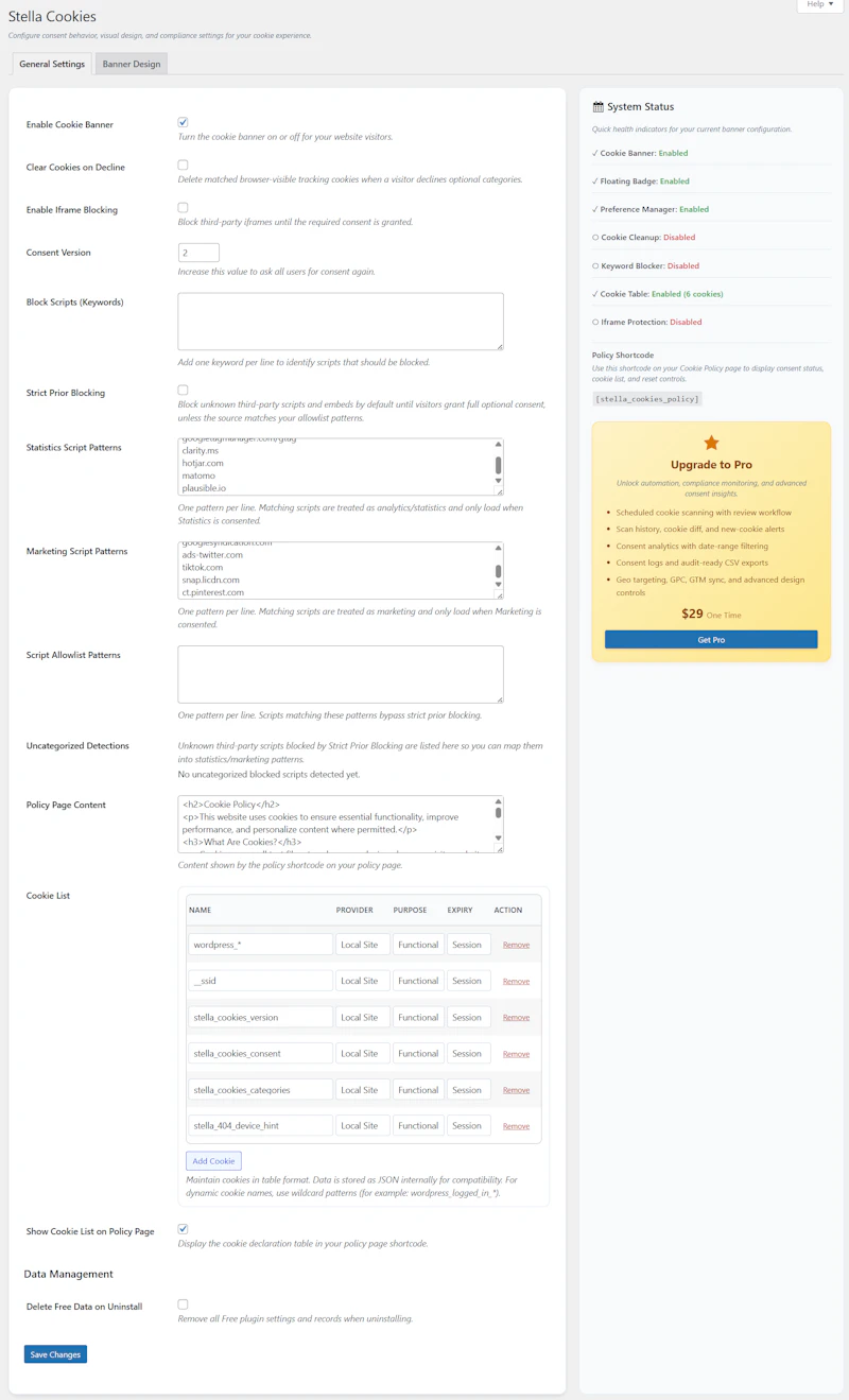 Stella Cookies: Wordpress Cookies Plugin screenshot 2