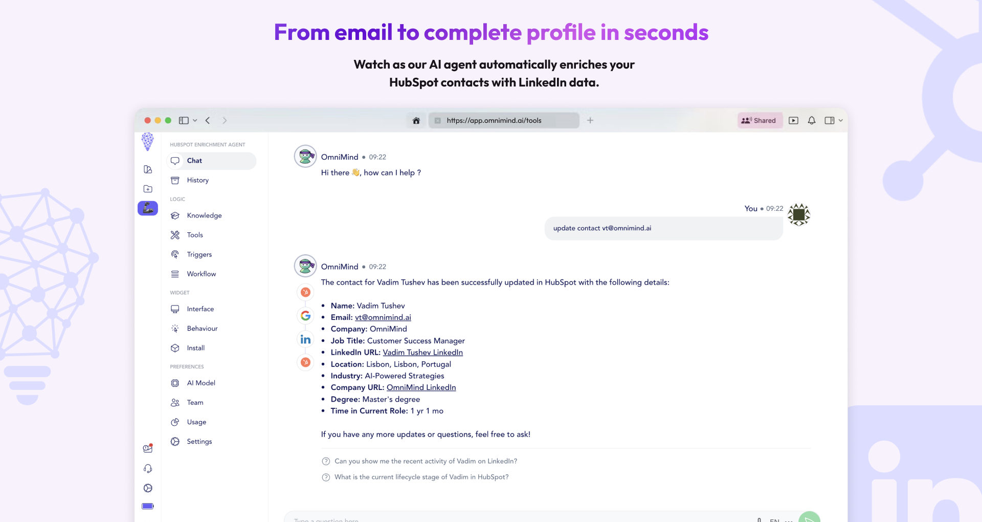 Mídia 4 de Omnimind HubSpot Lead Enriquement Agente