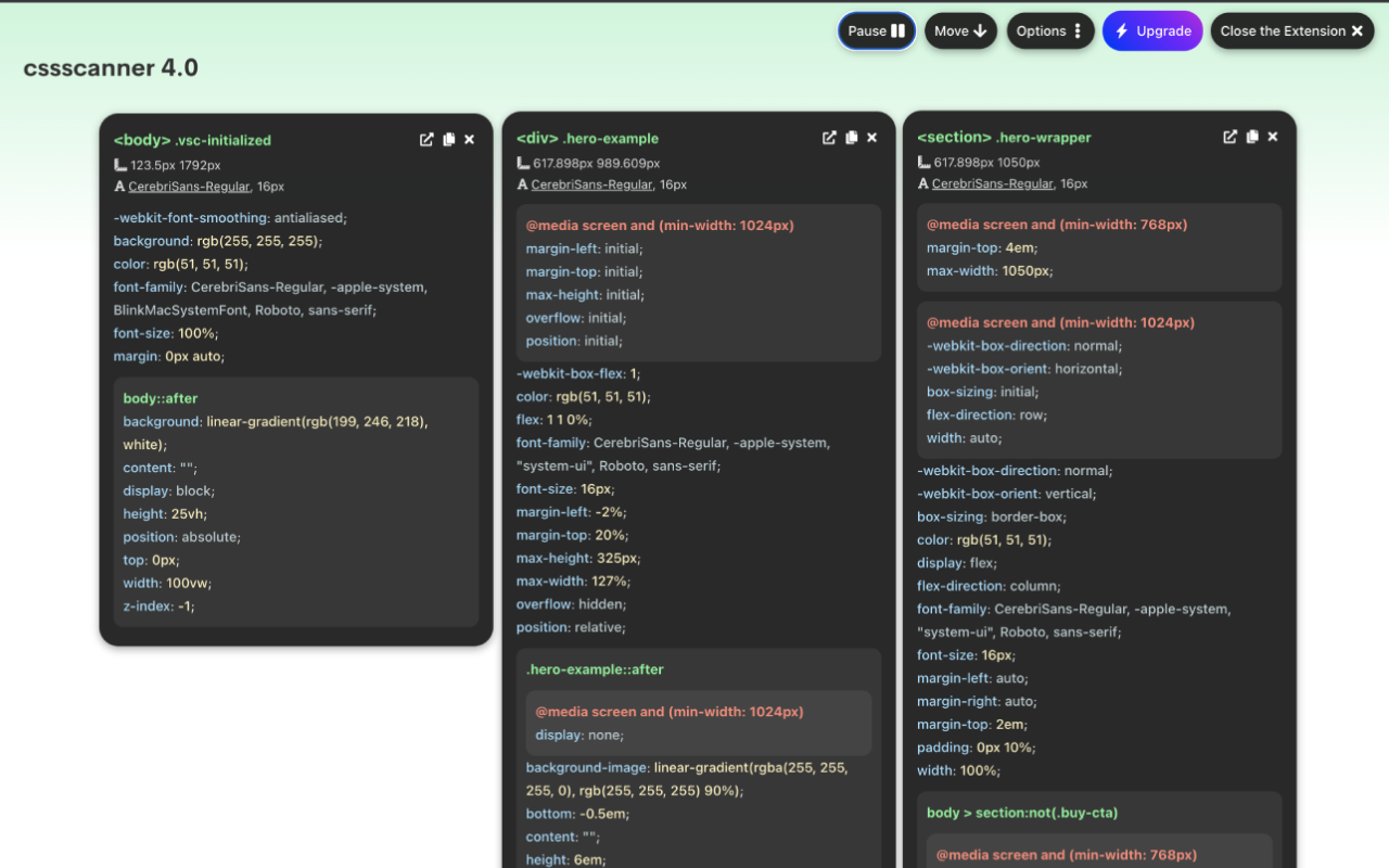 CSS -Scanner 4.0 - Immer eine schnelle und einfache Möglichkeit, CSS zu überprüfen, zu kopieren und zu exportieren Medien 1