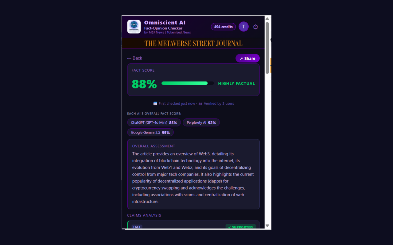 Omniscient AI — Triple AI Fact Checking gallery image