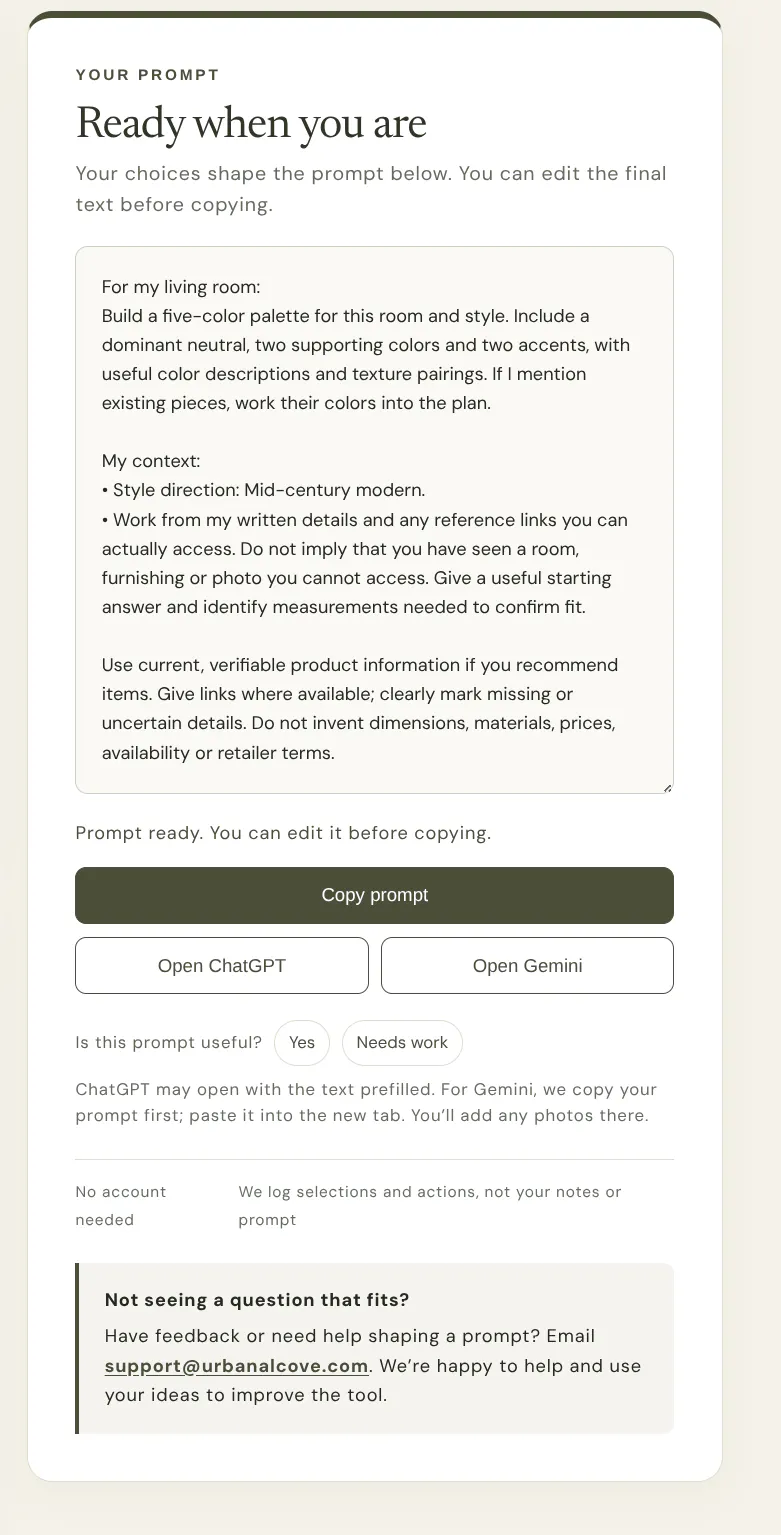 Free AI Decor Prompt Builder gallery image