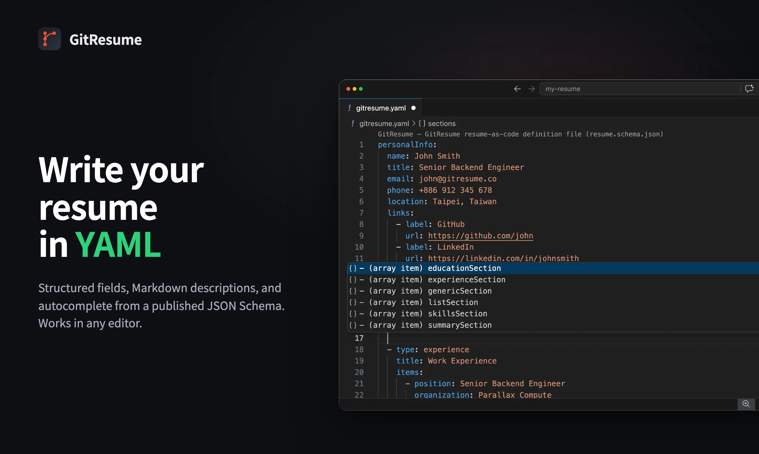 GitResume: Resume as Code gallery image