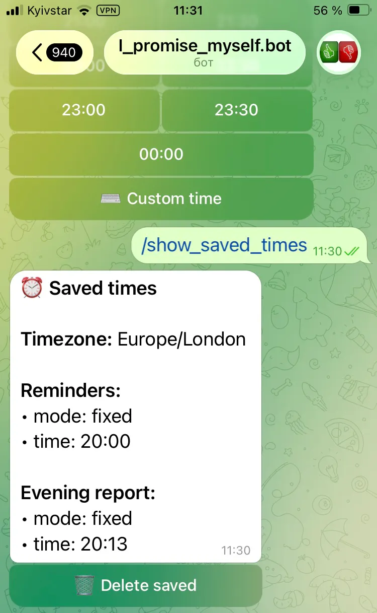 Promise Myself Telegram Bot screenshot