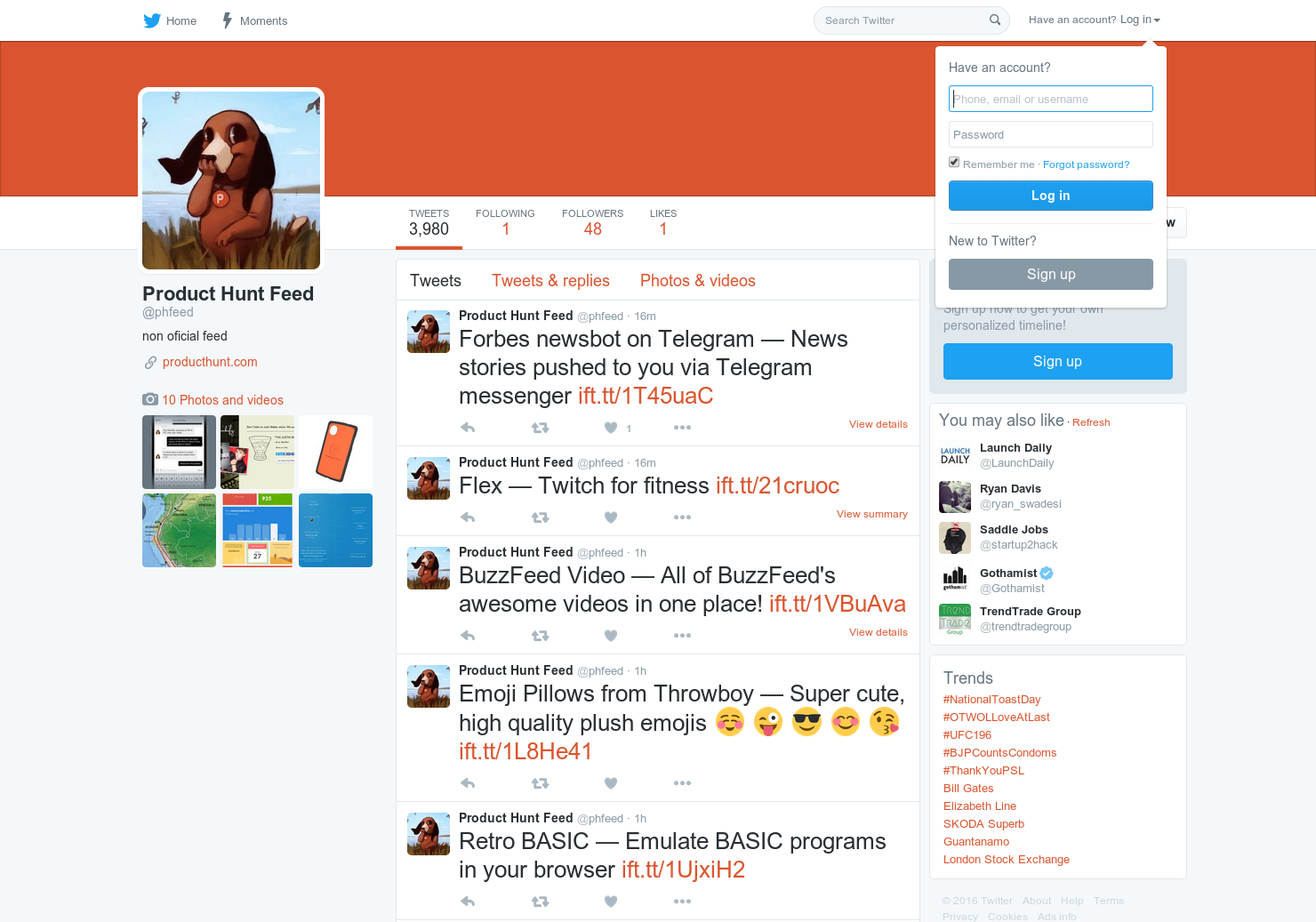 Product Hunt FEED on Twitter gallery image