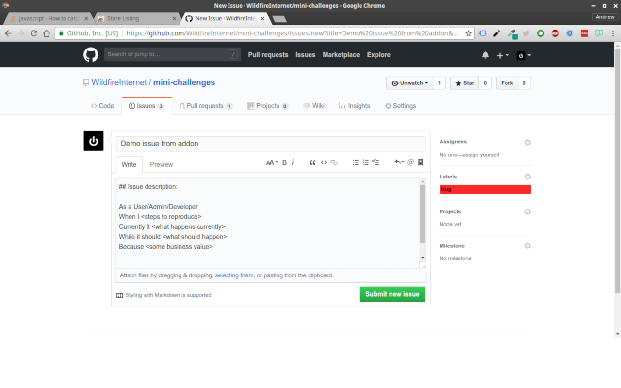 Quick add issue to GitHub gallery image