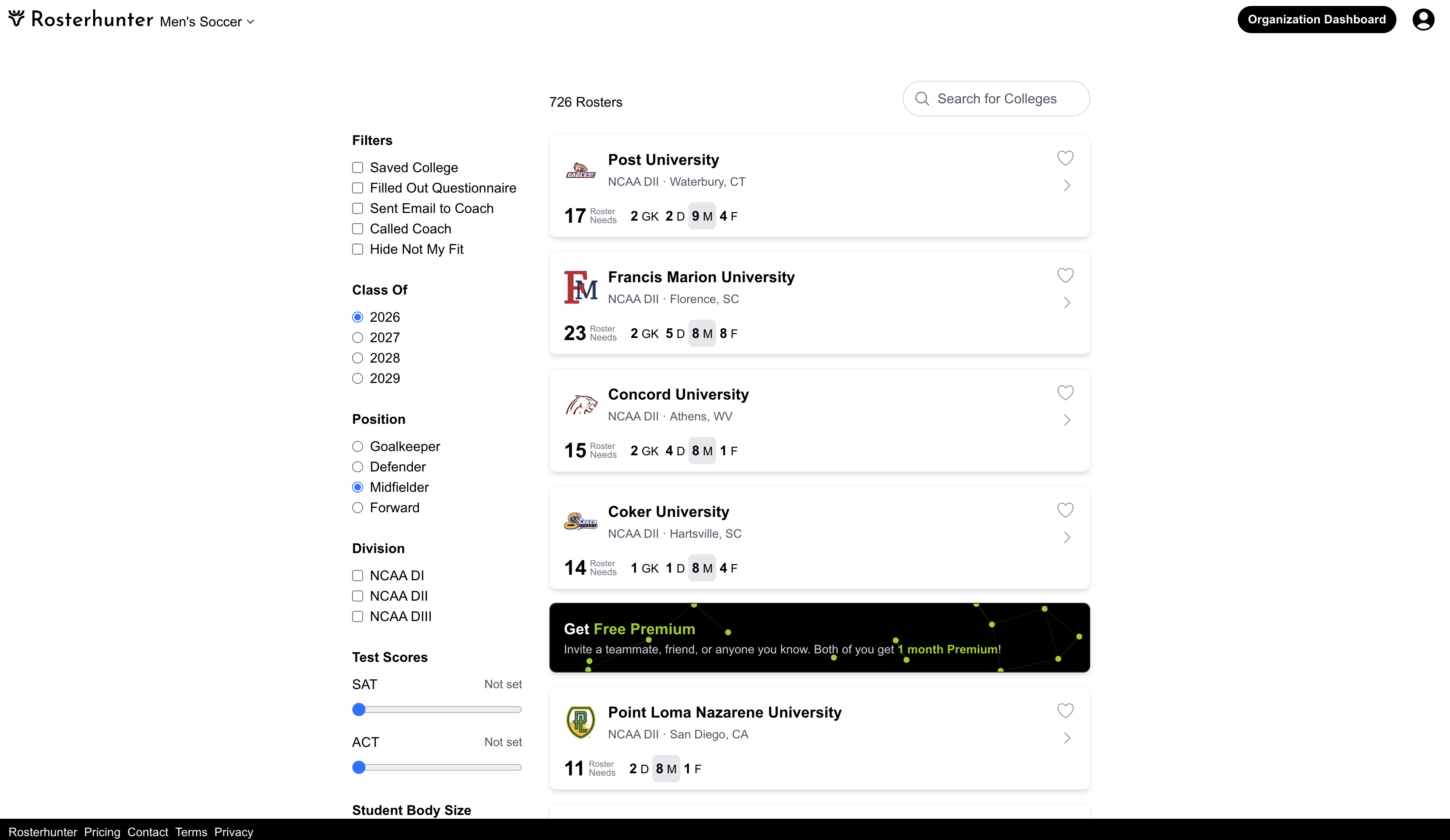 Rosterhunter - Screenshot 2 showing product features and functionality