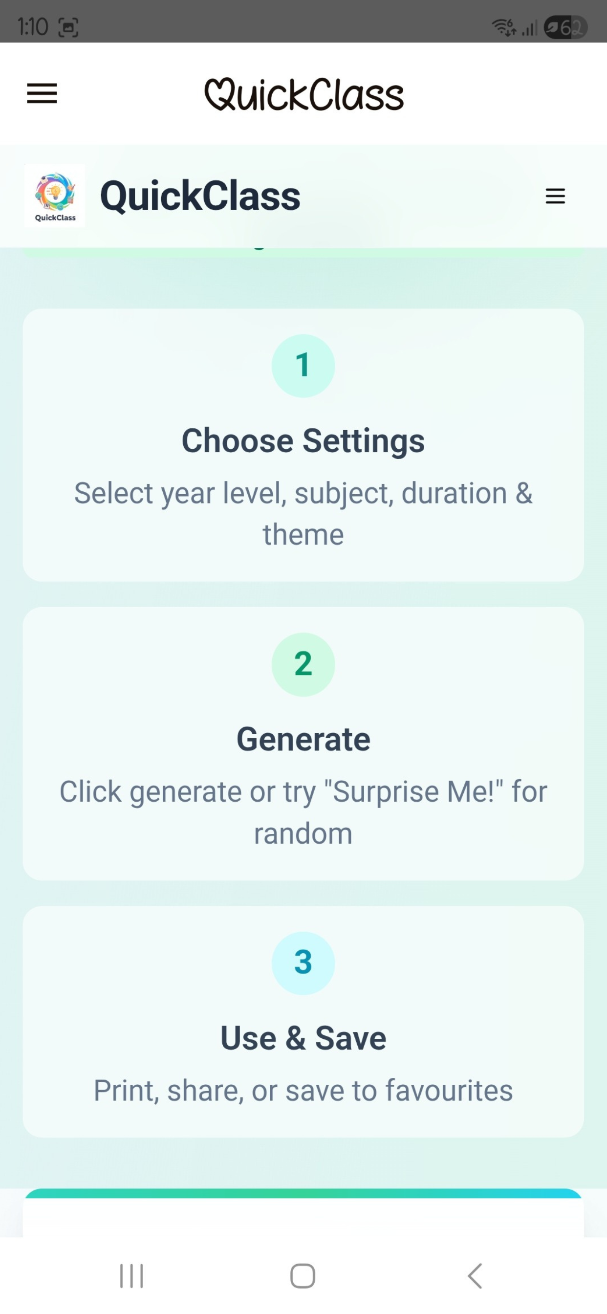 QuickClass - Screenshot 2 showing product features and functionality