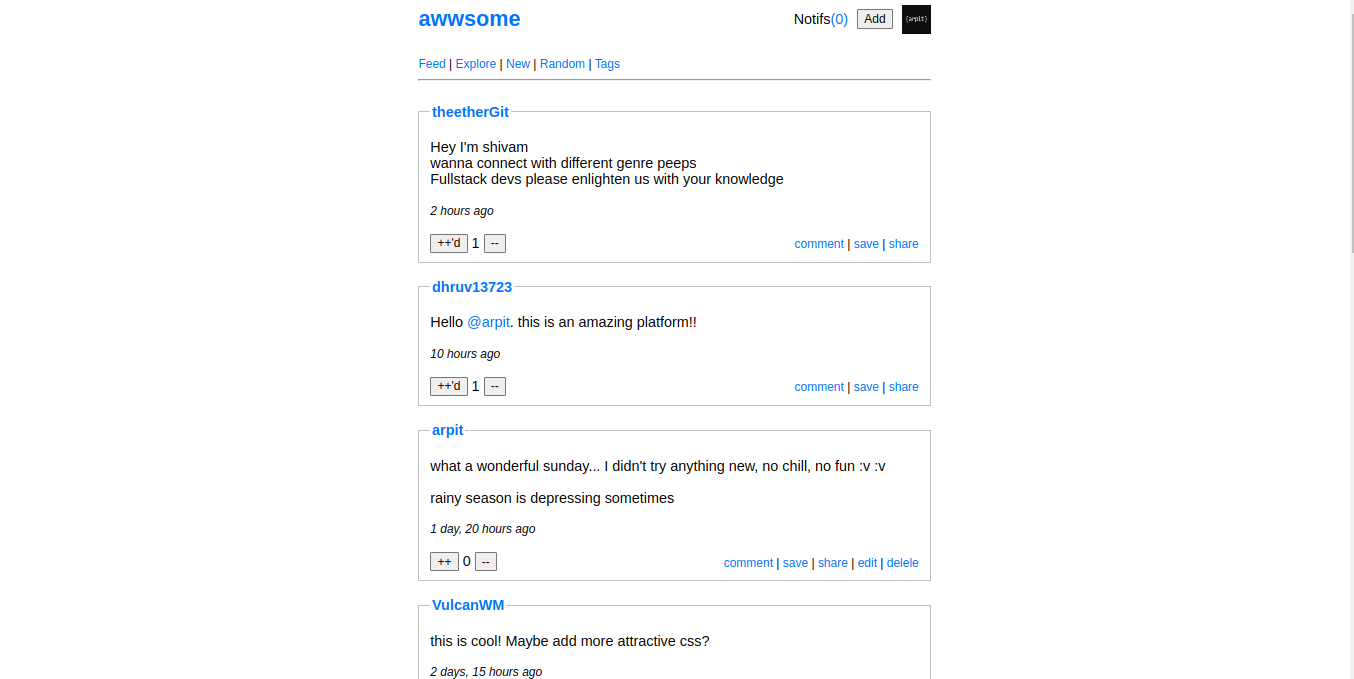 awwsome.dev — Text-based social network for developers