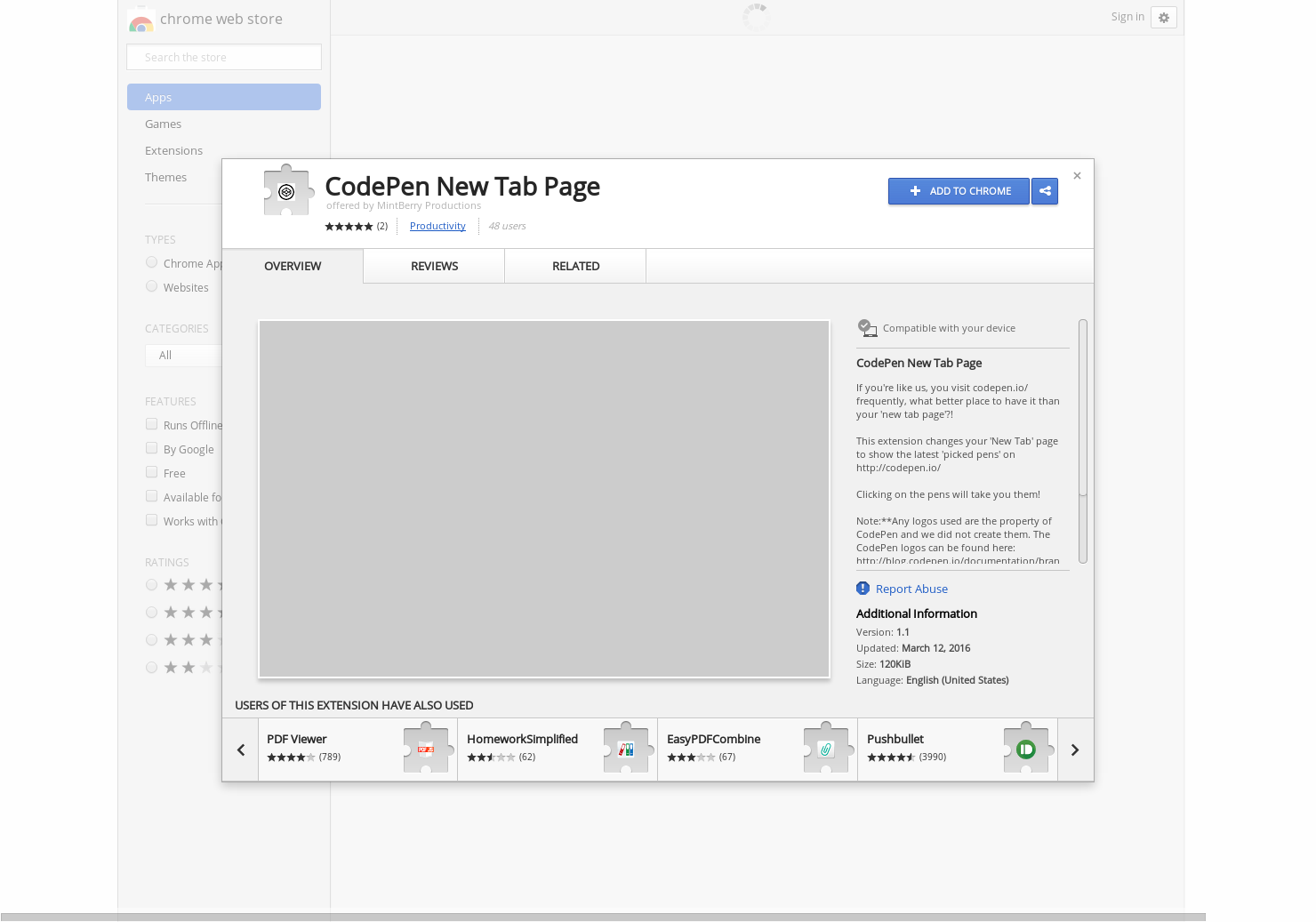 CodePen New Tab Page (Unofficial) Product Information, Latest Updates