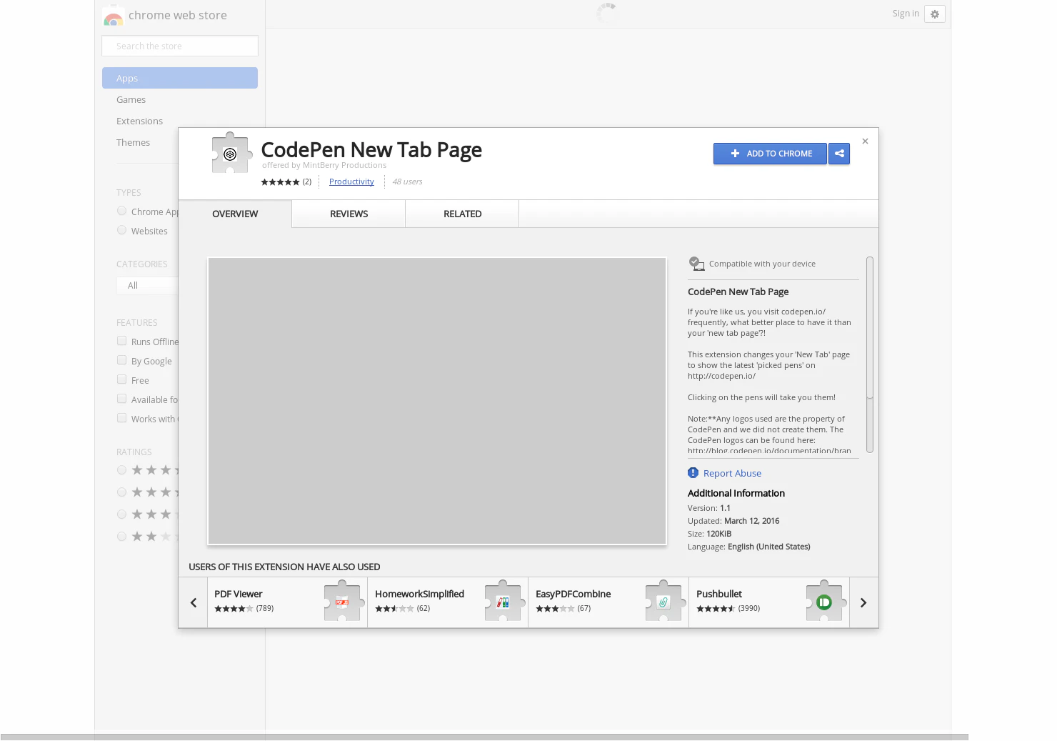 CodePen New Tab Page (Unofficial)