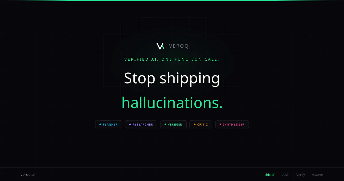 VEROQ — Stop Shipping Hallucinations 제품 배너