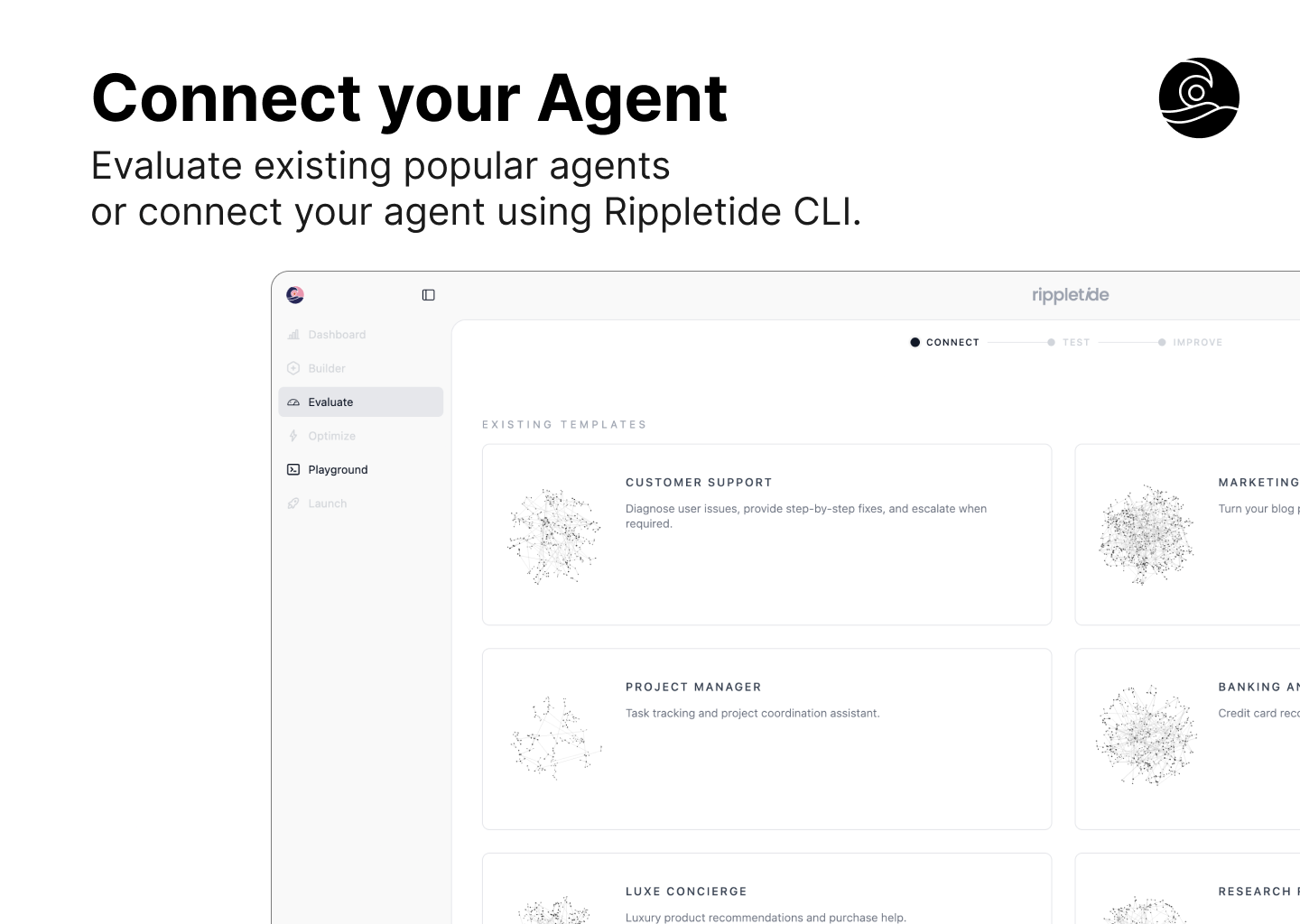 Rippletide Eval CLI - Main product screenshot demonstrating key features and user interface