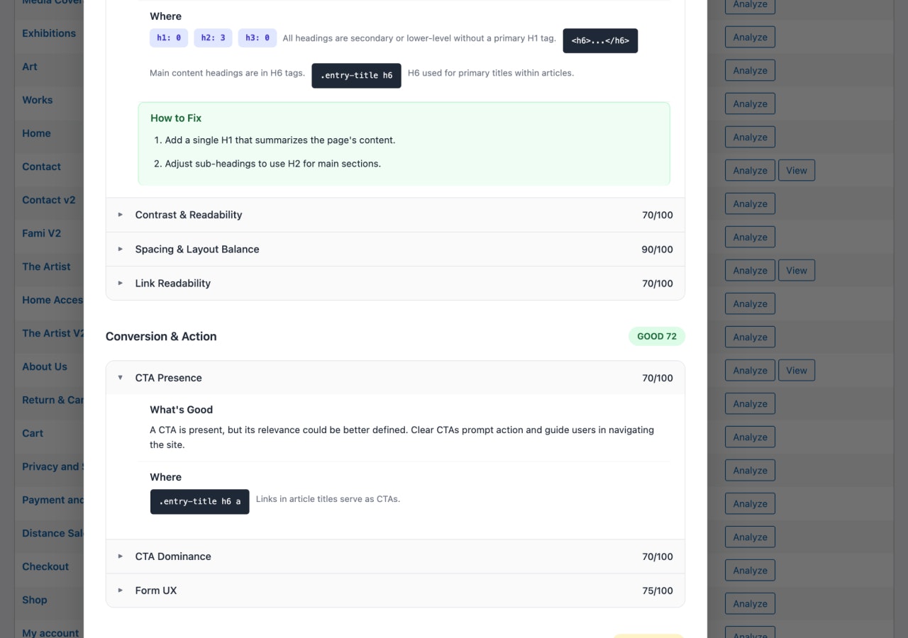 Heurilens UX Analyzer for WordPress gallery image