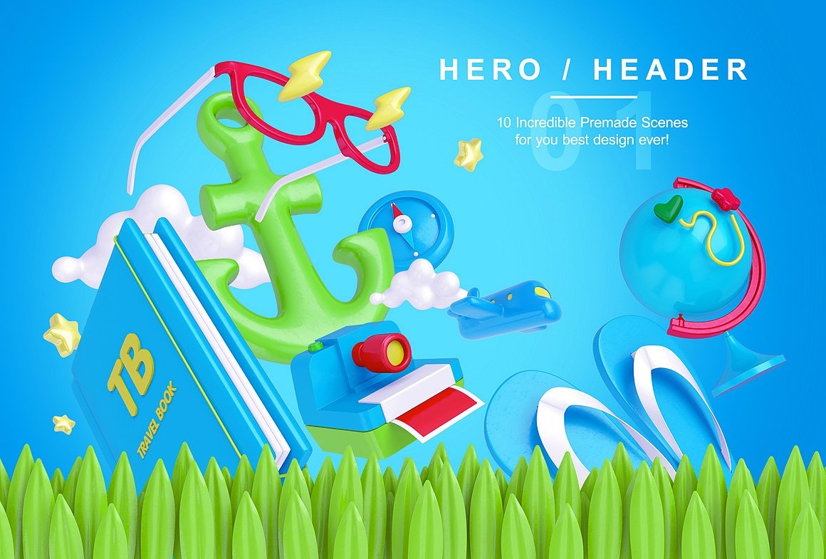 PSD Bright Travel Items Scene Generator gallery image