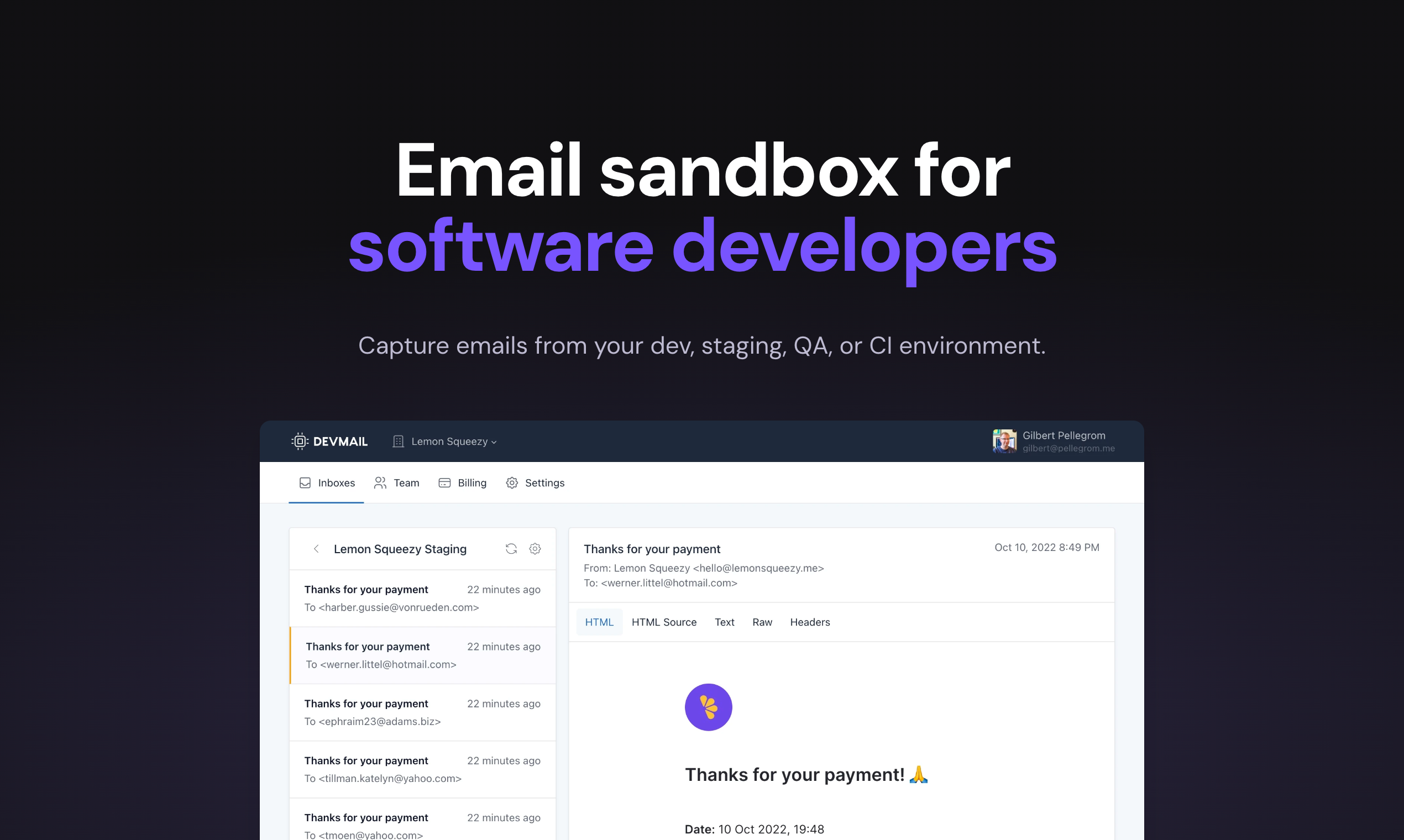 startuptile DevMail-Email sandbox for software developers