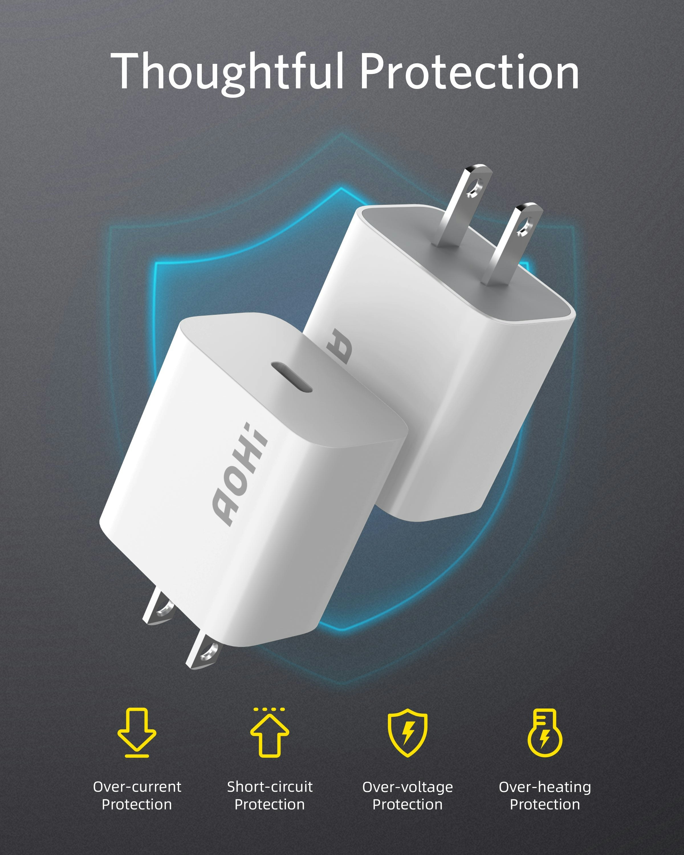 Media AOHI 20W USB C Sạc tường nhanh - Tốc độ sạc 4 lần so với Bộ sạc iPhone 5W tiêu chuẩn 3