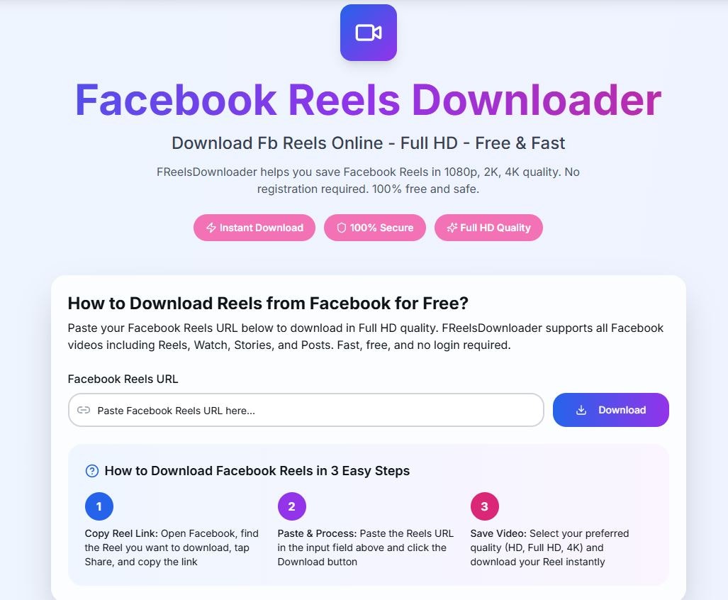 Facebook Reels Downloader - Main product screenshot demonstrating key features and user interface