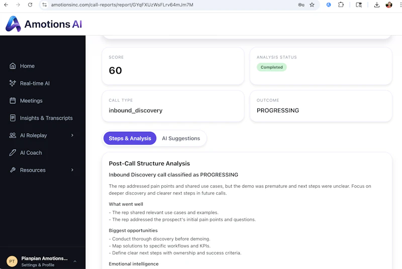 Emotional intelligence AI for live calls screenshot 6
